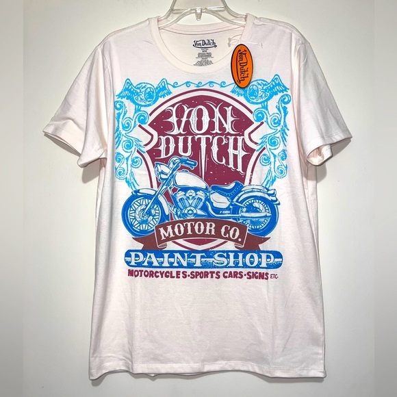 New VON DUTCH Motor Co Paint Shop Embroidered T-Shirt Men's Size M NWT - Picture 1 of 4
